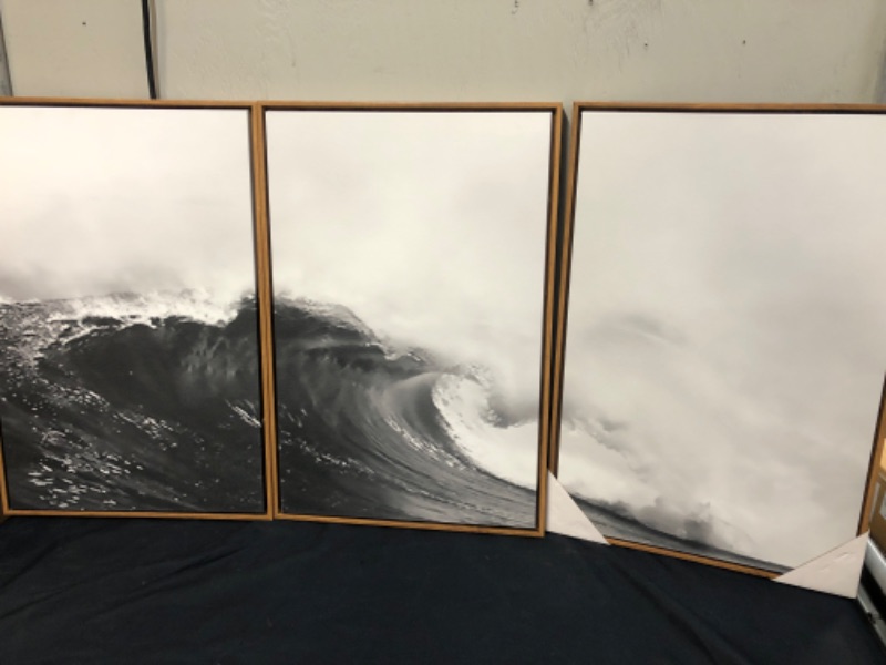 Photo 1 of 3 PIECES OF ART ON CANVAS , BLACK & WHITE OCEAN SCENE 