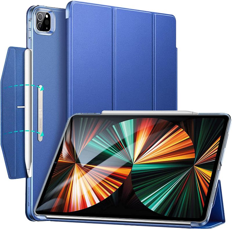 Photo 1 of ESR Trifold Case Compatible with iPad Pro 12.9 Inch 2021 (5th Generation), Translucent Stand Case with Clasp, Auto Sleep and Wake, Pencil 2 Wireless Charging, Ascend Series, Blue ** FACTORY SEALED
