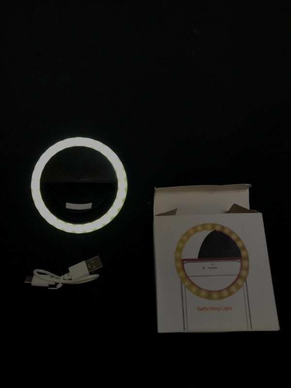 Photo 2 of Selfie Ring Light for Phone - USB Rechargeable Clip on Circle Light, 36 LED Lights, 3-Level Adjustable Brightness for Smart Phone, Laptop, iPad, Camera, Video Conference, Girls Make up Light ** USED / SLIGHTLY DIRTY 