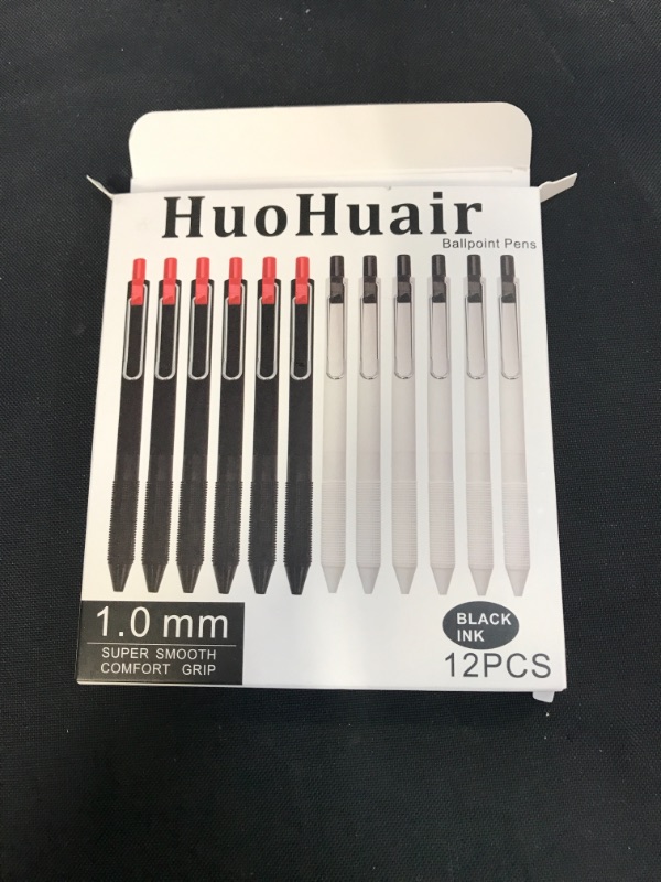 Photo 1 of HuoHuair Stress Relief Ballpoint Pens Medium Point 1mm Black Ink Work Pen with Super Soft Grip Ball Point Pen Retractable Office Pens (Black ink (12-pack) Black 12 Count