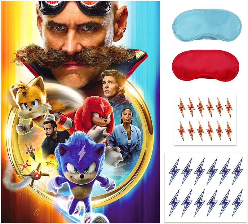 Photo 1 of 2 PACKS--Sonic Birthday Party Supplies - Pin The Lightning on Sonic - Party Games for Kids - Large Poster with 24 Stickers for Sonic Party Supplies Favors Decorations
