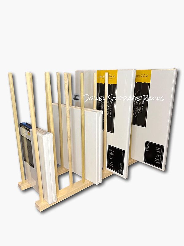 Photo 1 of Art Storage Rack - 24'' Long x 8'' Wide with 18'' Tall dowels - for Art Canvas Storage, Frames, Framed Art, Paintings (DSR24818)
