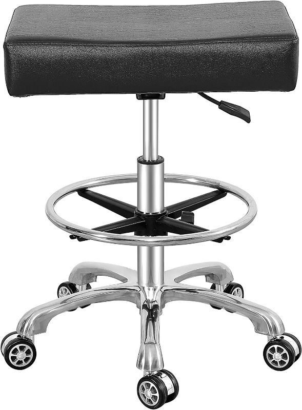 Photo 1 of Adjustable Rolling Swivel Stool Chair for Massage Office Tattoo Kitchen, Work Heavy Duty Stool with Wheels (Black, with Foot Rest)
