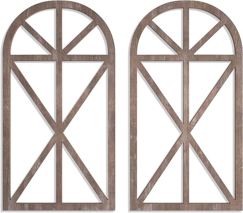 Photo 1 of Barnyard Designs 15.75x31.5 Rustic Window Frame Wall Decor, Farmhouse Window Wall Decor, Vintage Country Wall Hanging Decor, Farmhouse Bedroom Decor, Window Decor, Vintage Wall Decor, Brown, Set of 2
