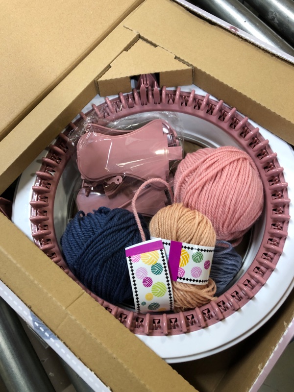 Photo 2 of 48 Needles Knitting Machines with Row Counter, Smart Knitting Round Loom for Adults/Kids, Knitting Board Rotating Double Knit Loom Machine Kits Pink White 48 Needles