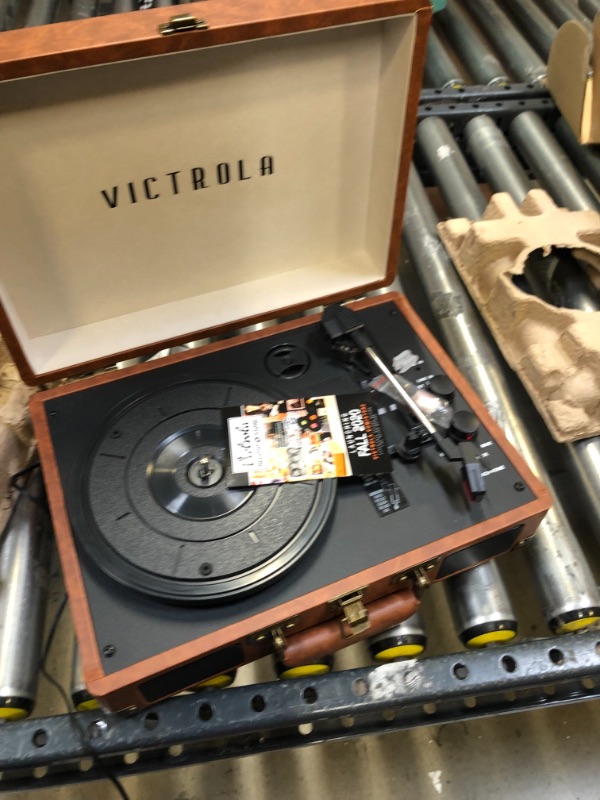 Photo 3 of Victrola Vintage 3-Speed Bluetooth Portable Suitcase Record Player with Built-in Speakers | Upgraded Turntable Audio Sound| Includes Extra Stylus | Brown