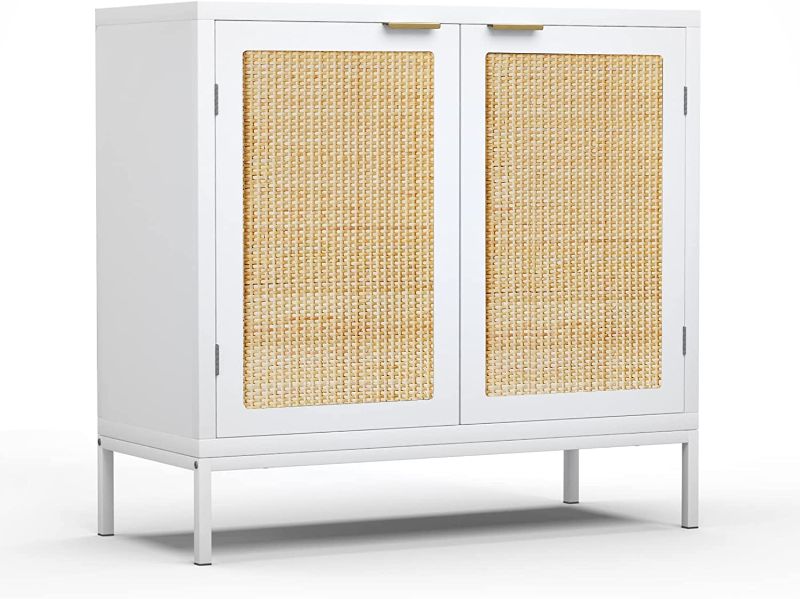 Photo 1 of Anmytek Rattan Cabinet, White Sideboard Buffet with Storage Accent Storage Cabinet with 2 Rattan Decorated Doors Fixed Shelf Large Space for Living Room Hallway Entryway Dining Room, H0012
