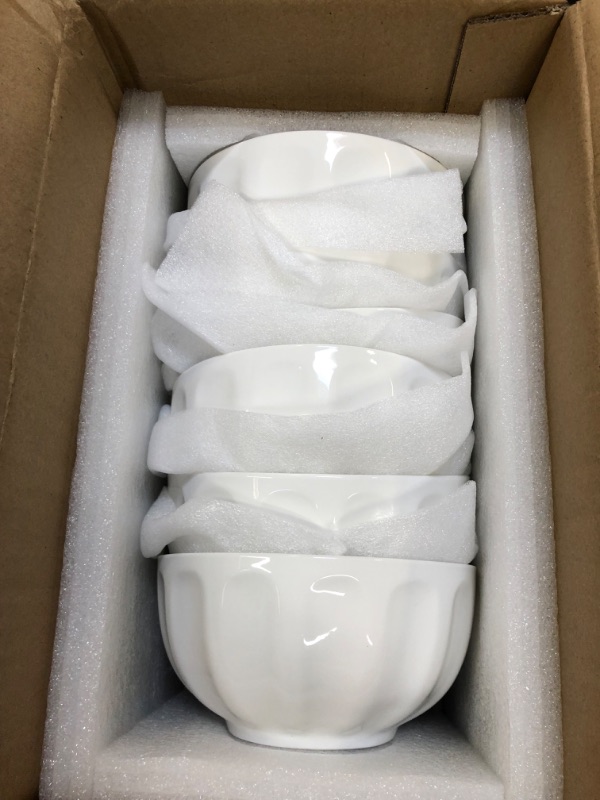 Photo 2 of amhomel Porcelain Deep Bowls, 26 Ounce for Cereal, Soup, Side Salad, Rice and Ramen, Microwave and Dishwasher Safe, Fluted Bowls Set of 4(White, 6 Inch)