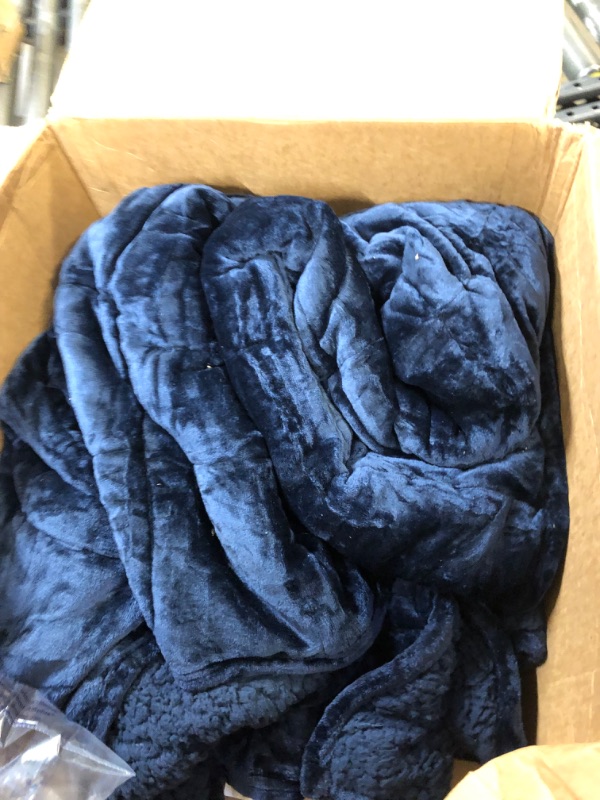 Photo 3 of Weighted Blanket 15lbs for Queen Bed, Cottonblue Sherpa Flannel Weighted Blanket for Adults, Fuzzy Soft Sherpa Flannel Weighted Blanket Throw, Cozy Plush Blanket for Sofa Bed,60 x 80 inches,Navy Blue 60 x 80 15 lb Blue---cleaning needed 