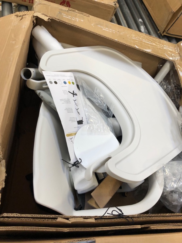 Photo 2 of CYBEX LEMO 1.5 High Chair System, Grows with Child up to 209 lbs, One-Hand Height and Depth Adjustment, Anti-Tip Wheels Safety Feature, Porcelain White Porcelain White - Wood High Chair---missing some parts ---sale for parts 