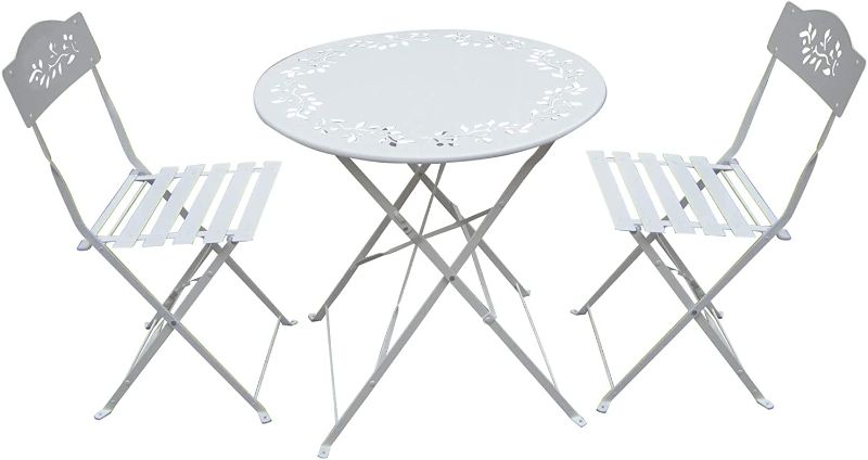 Photo 1 of Alpine Corporation MSY100A-WT Alpine Bistro Set, Table: 24" L x 24" W x 28" H Chair: 17" L 18" W x 33" H, White
