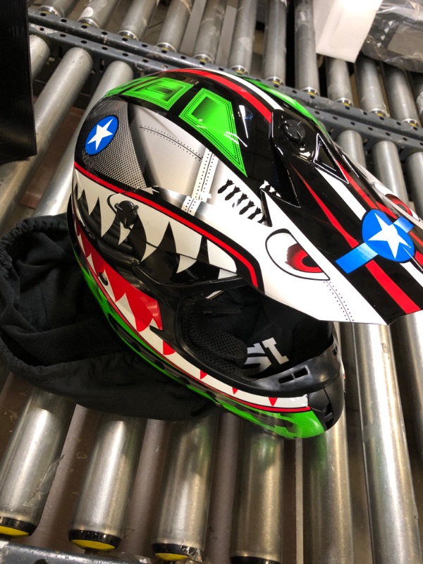 Photo 2 of 1Storm Adult Motocross Helmet BMX MX ATV Dirt Bike Downhill Mountain Bike Helmet Racing Monster Shark Style HKY_SC09S Shark Green Medium