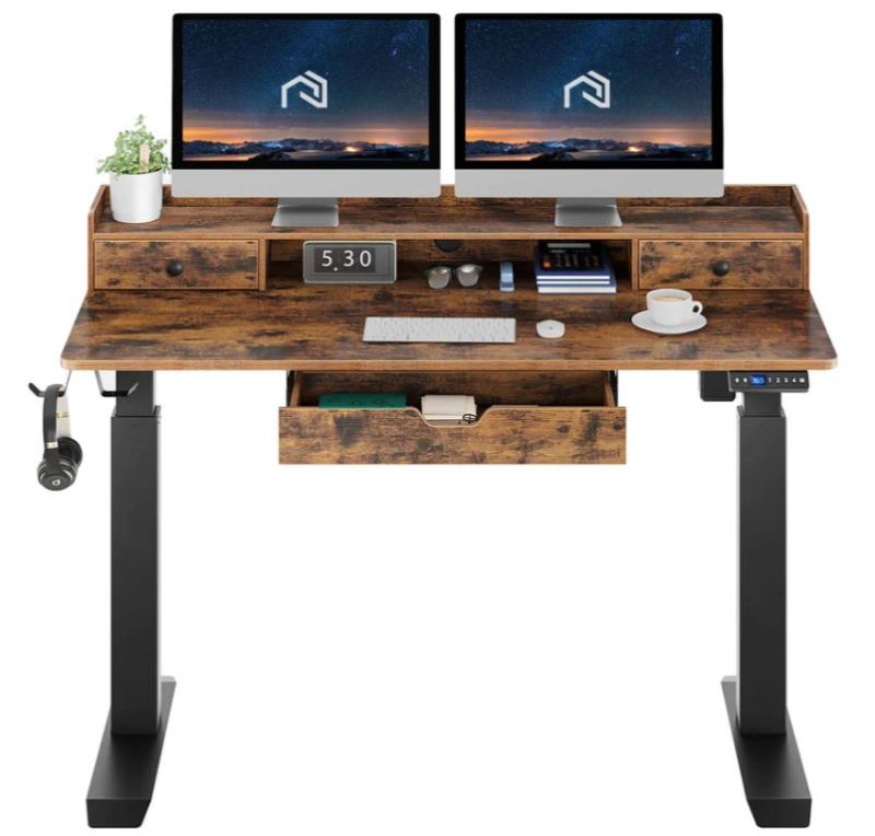 Photo 1 of Rolanstar Single Motor Free Standing Electric Height Adjustable Desk With Drawers And Headphone Hooks 47 Inch, Color: Bamboo