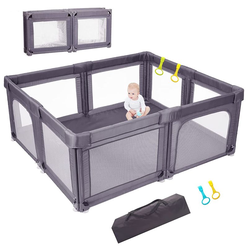 Photo 1 of Doradotey Baby Playpen, Extra Large Play Center Yards Play Pens for Babies, Foldable Gate Playpen with Bottom Baby Fence Play Area Safety Kids Playpen, Oxford Grey  - Selling for parts