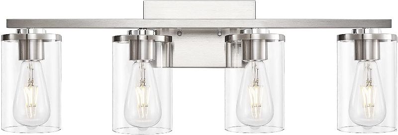 Photo 1 of Brushed Nickel 4-Light Vanity Lights, Modern Bathroom Lighting Fixtures Over Mirror with Clear Glass Shade for Bathroom Lighting (Brushed Nickel, 4-Light)
