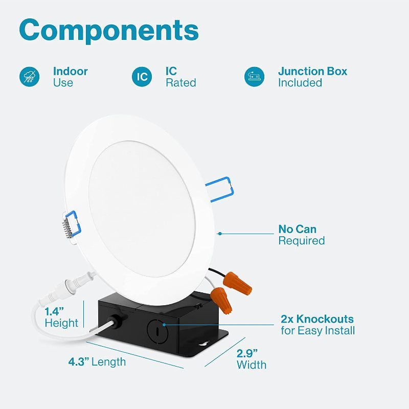 Photo 2 of Sunco 2 Pack 6 Inch Slim Ultra-Thin Recessed LED 14w 850 Lumens Baffle Trim Lite