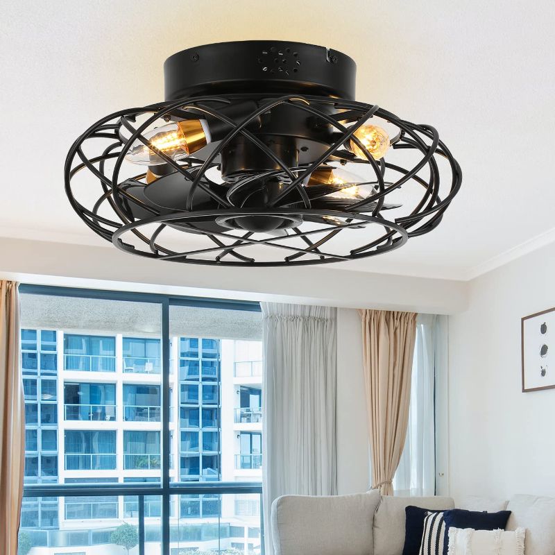 Photo 1 of YYEHON 16.1" Caged Ceiling Fan with Lights and Remote Control, Flush Mount Bladeless Chandelier Fan Light for Bedroom, Living Room, Kitchen
