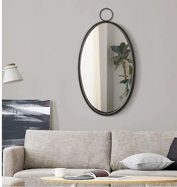 Photo 1 of 20.3 in. x 12 in. Classic Style Oval Matte Black Metal Frame Wall Decorative Mirror
