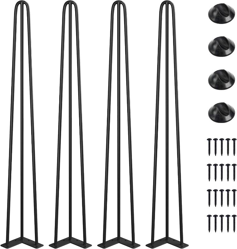 Photo 1 of SMARTSTANDARD 34" Metal Hairpin Coffee Table Legs, 1/2" 3 Solid Rods, Industrial Home DIY Projects for Furniture, Bench, Dining Board, Desk, High-Stand with Rubber Floor Protectors, Black, 4PCS
