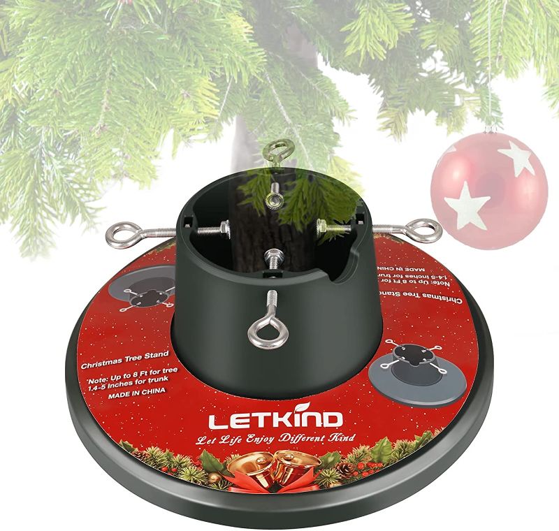 Photo 1 of LETKIND Christmas Tree Stand for Up to 8ft Real Trees, Classic Christmas Tree Holder Fits Up to 5" Xmas Tree Trunks for Christmas Decoration----Lightly used 
