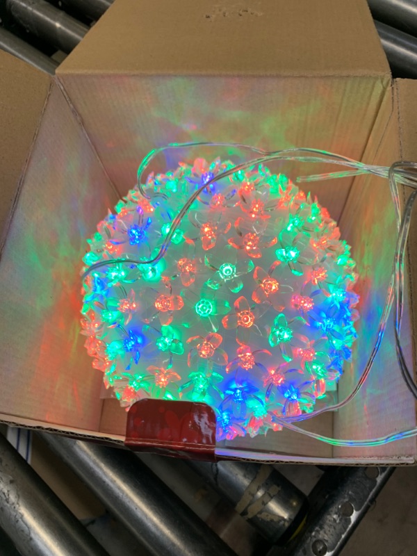 Photo 3 of Alpine Corporation 8" H Indoor/Outdoor Flashing Sphere Hanging Ornament with Multi-Colored LED Lights White --- Box Packaging Damaged, Minor Use
