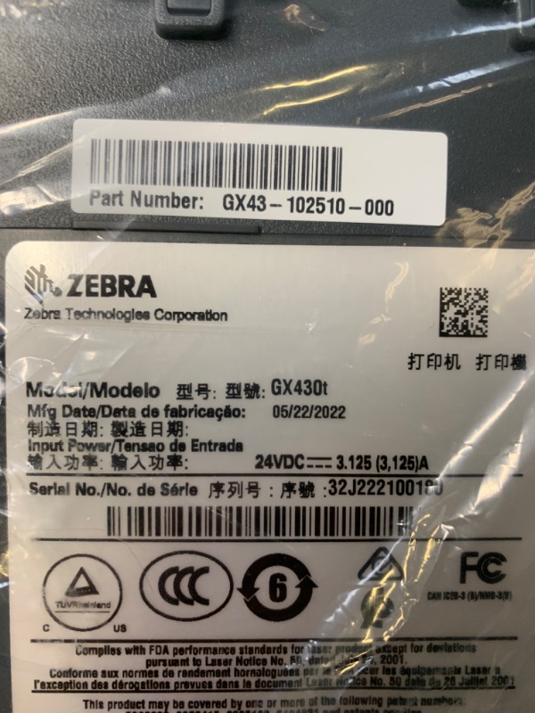 Photo 4 of ZEBRA GX430t Thermal Transfer Desktop Printer Print Width of 4 in USB Serial Parallel and Ethernet Connectivity GX43-102410-000 --- Box Packaging Damaged, Item is New
