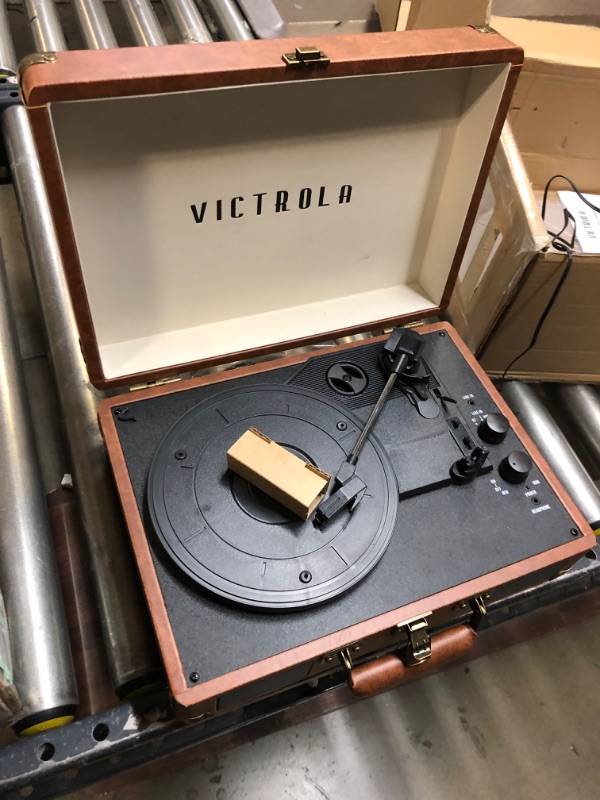 Photo 2 of Victrola Vintage 3-Speed Bluetooth Portable Suitcase Record Player with Built-in Speakers | Upgraded Turntable Audio Sound| Includes Extra Stylus | Brown