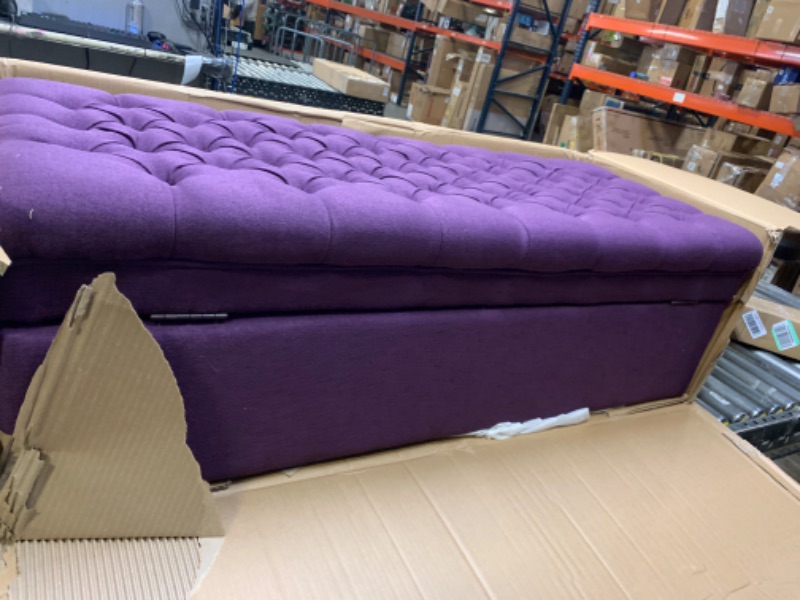 Photo 3 of Christopher Knight Home Juliana Fabric Storage Ottoman, Purple Purple Fabric --- Box Packaging Damaged, Moderate Use, Dirty From Previous Use, Screws Stripped as shown in Pictures
