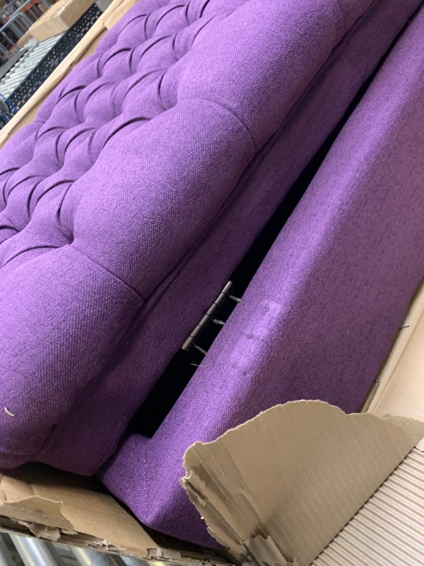 Photo 5 of Christopher Knight Home Juliana Fabric Storage Ottoman, Purple Purple Fabric --- Box Packaging Damaged, Moderate Use, Dirty From Previous Use, Screws Stripped as shown in Pictures
