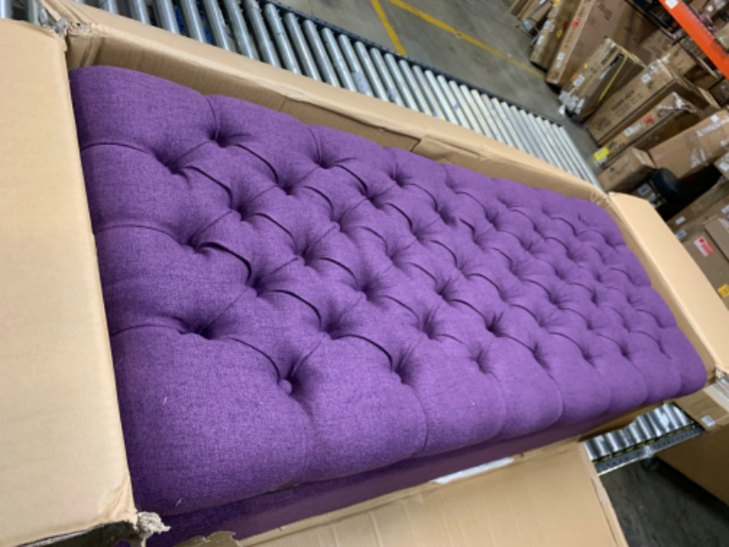 Photo 4 of Christopher Knight Home Juliana Fabric Storage Ottoman, Purple Purple Fabric --- Box Packaging Damaged, Moderate Use, Dirty From Previous Use, Screws Stripped as shown in Pictures
