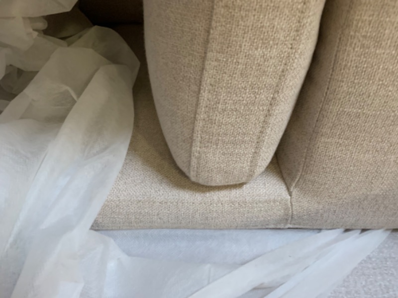 Photo 5 of Amazon Brand – Stone & Beam Vivianne Modern Upholstered Dining Chair with Casters, 24.4"W, Linen Linen With Arms Dining Chair --- Box Packaging Damaged, Minor Use