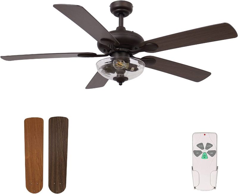 Photo 1 of 52 Inch Indoor Ceiling Fan with Light and Remote Control, Farmhouse Style, Reversible Blades and Motor, 110V ETL Listed for Living Room, Dining Room, Bedroom, Basement, Kitchen, Oil-Rubbed Bronze --- Box Packaging Damaged, Item is Minor , Item is Missing 