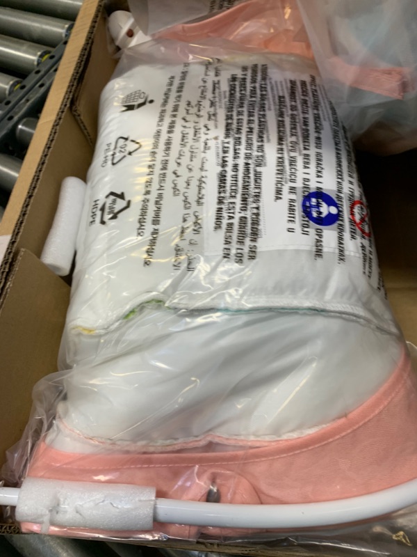 Photo 1 of Bioby Baby Swing for Infants with 5 Natural Sway Speeds,Bluetooth Music Baby Bouncer with Remote Control&5-Point Harness, Lightweight Baby Rocker for 5-20 Lb,0-10 Months?Pink? 1Pink --- Box Packaging Damaged, Minor Use, Missing Remote, Missing Parts
