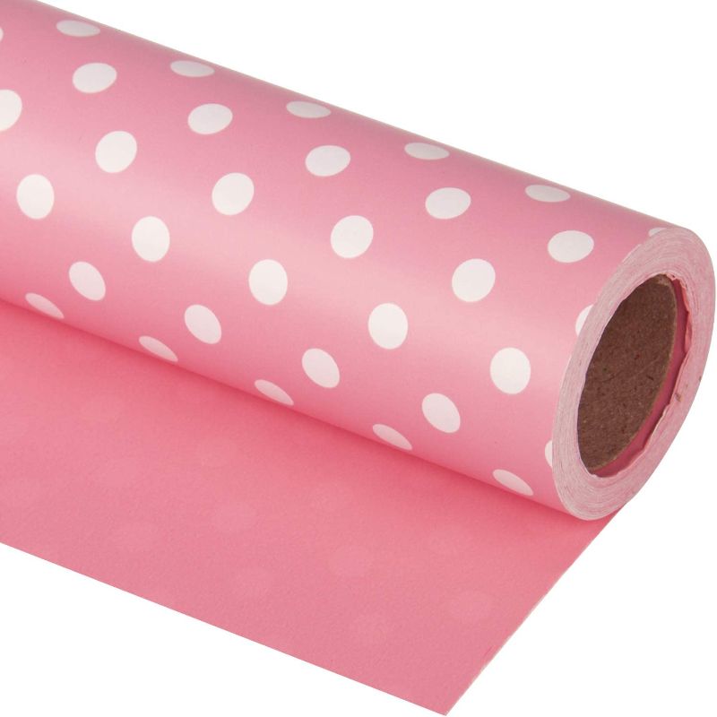 Photo 1 of WRAPAHOLIC Reversible Wrapping Paper - Pink and Polka Dot Design for Birthday, Holiday, Wedding, Baby Shower Wrap - 30 inch x 33 feet

