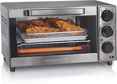 Photo 1 of Hamilton Beach Sure-Crisp Air Fryer Countertop Toaster Oven, Fits 9” Pizza, 4 Slice Capacity, Powerful Circulation, Auto Shutoff, Stainless Steel, Missing Accessories, Minor Use, Few Scratches and Scuffs 