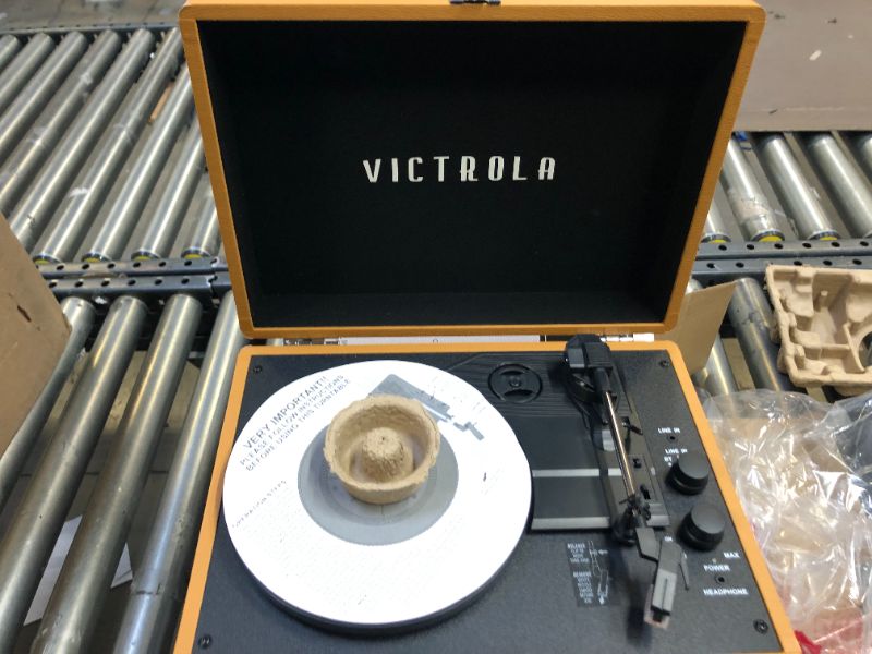 Photo 3 of Victrola Vintage 3-Speed Bluetooth Portable Suitcase Record Player with Built-in Speakers, Upgraded Turntable Audio Sound, Cognac Cognac Record Player