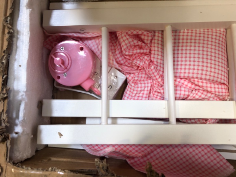 Photo 4 of Badger Basket Canopy Doll Crib with Baskets, Bedding & Mobile for Doll up to 22 inches -- Hardware Loose in Box, Unknown if hardware or pieces missing 