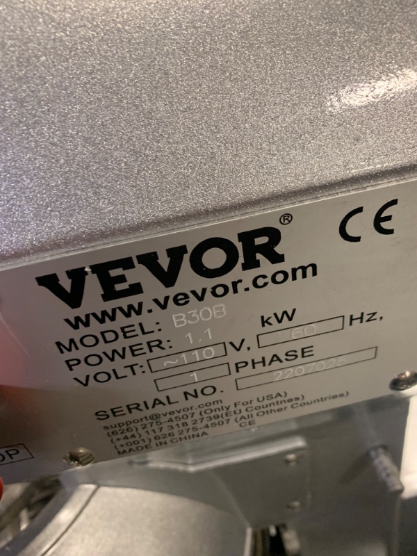 Photo 3 of VEVOR Commercial Food Mixer, 15Qt Commercial Mixer with Timing Function, 500W Stainless Steel Bowl Heavy Duty Electric Food Mixer Commercial with 3 Speeds Adjustable 113/184/341 RPM, Dough Hook Whisk Beater Included, Perfect for Bakery Pizzeria --- No Box