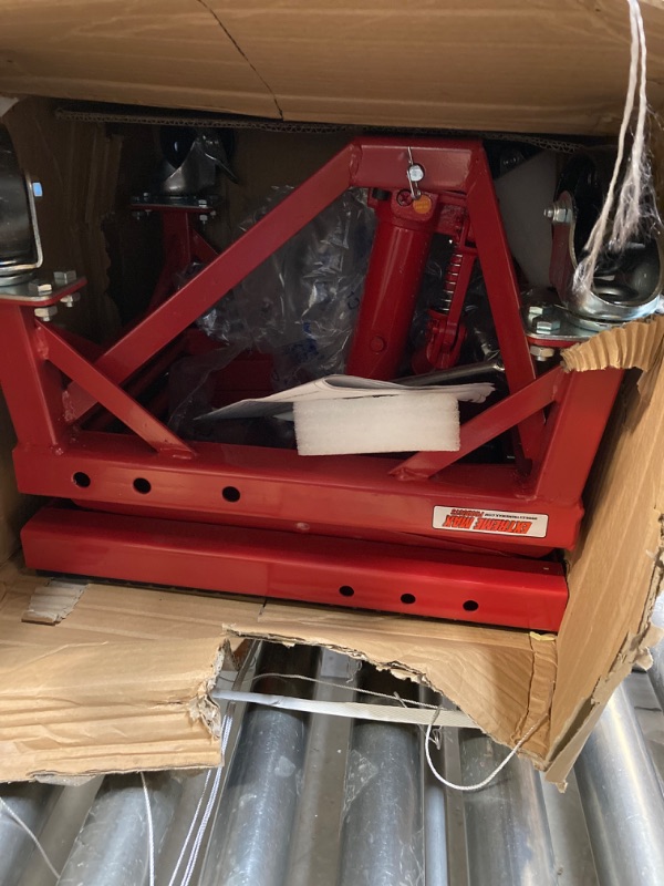 Photo 4 of Extreme Max 5001.5083 Ultra-Stabile Hydraulic Motorcycle Lift Table with Foot Pad Lift Function - Raises Bikes from 13.25" to 34", 300 lbs. Weight Capacity  --- Box Packaging Damaged, Moderate Use, Scratches and Scuffs on Item as Shown in Pictures, Missin