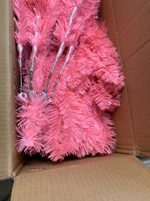 Photo 6 of Artificial Christmas Tree Classic Xmas Pine Tree with Solid Metal Stand 5 FT Unlit Pink Pink 5 FT --- Box Packaging Damaged, Item is New
