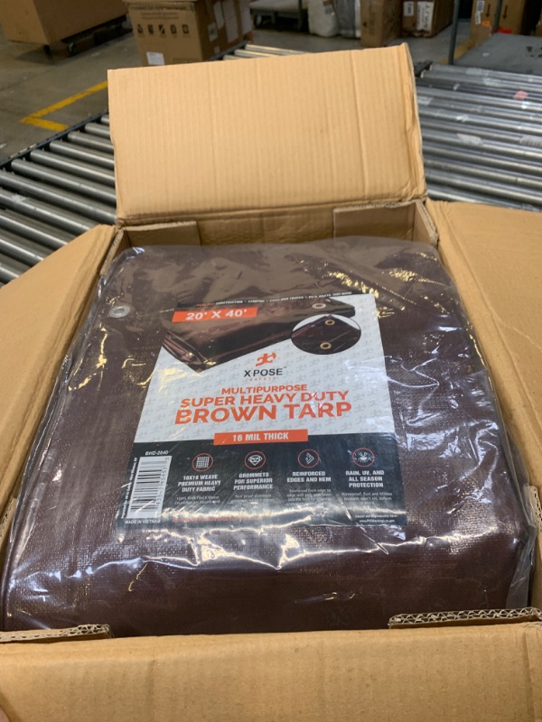 Photo 3 of 20' x 40' Super Heavy Duty 16 Mil Brown Poly Tarp Cover - Thick Waterproof, UV Resistant, Rip and Tear Proof Tarpaulin with Grommets and Reinforced Edges - by Xpose Safety