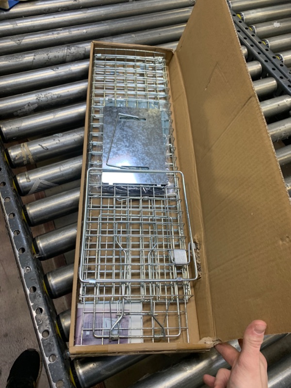 Photo 1 of ANT MARCH Live Animal Cage Trap 24"x8.5"x7.5'' Steel Humane Release Rodent Cage for Stray Cat, Rabbits, Squirrel, Mole, Gopher, Chicken, Opossum, Skunk, Chipmunks, Groundhog Squire Small AnimalsStyle  --- Box Packaging Damaged, Item is New
