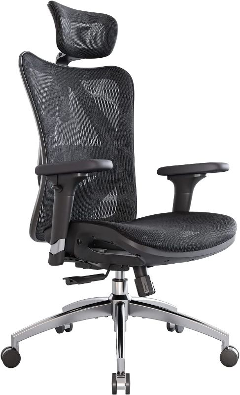 Photo 1 of SIHOO Ergonomic Mesh Office Chair, Computer Desk Chair with 3-Way Armrests, 2-Way Lumbar Support and Adjustable Headrest, High Back Home Office Chair with Tilt Function, Mesh Back and Seat(Black)
