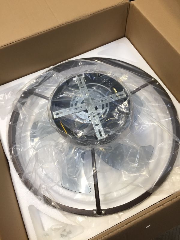 Photo 1 of 19.7" Ceiling Fan with Lights Remote Control, Modern Enclosed Bladeless Ceiling Fan, Dimmable LED 3 Color 6 Speeds Timing Reversible Blades, Indoor Flush Mount Low Profile Ceiling Fan Brown
