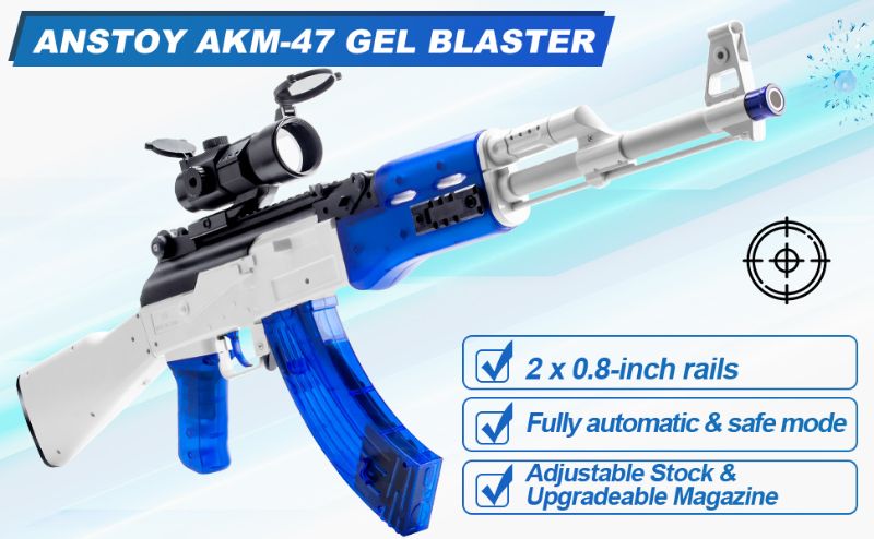 Photo 1 of Anstoy AKM-47 Gel Ball Blaster MilSim Suitable for Adults Over 12 Years Old (Blue)
