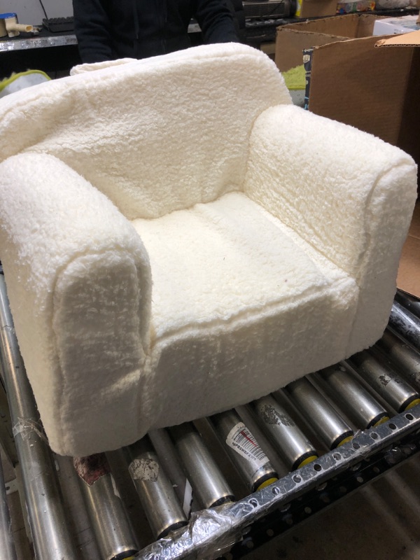 Photo 2 of ALIMORDEN Kids Ultra-Soft Snuggle Foam Filled Chair, Single Cuddly Sherpa Reading Couch for Boys and Girls, Cream
