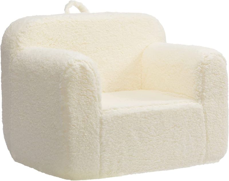 Photo 1 of ALIMORDEN Kids Ultra-Soft Snuggle Foam Filled Chair, Single Cuddly Sherpa Reading Couch for Boys and Girls, Cream
