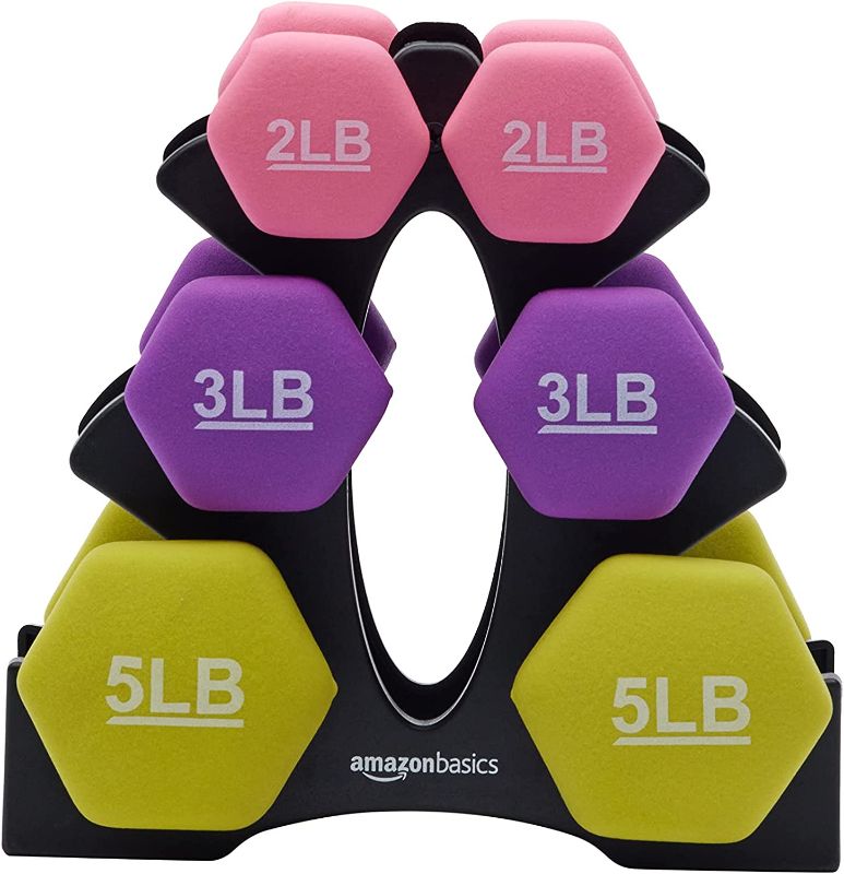 Photo 1 of Amazon Basics Neoprene Workout Dumbell Weights with Weight Rack
