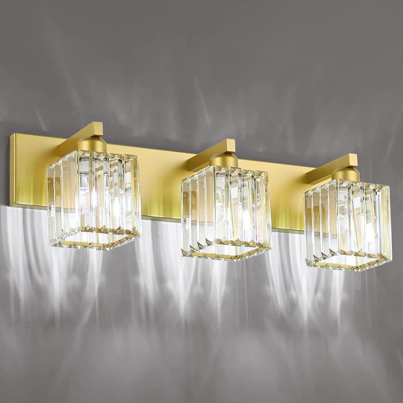 Photo 1 of Aipsun Gold Vanity Light Crystal Bathroom Light Fixtures Modern Vanity Lighting Fixtures 3 Light (Exclude Bulb)
