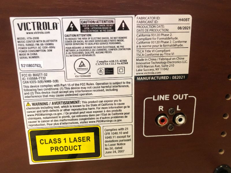Photo 4 of Selling For Parts -- Victrola Nostalgic 6-in-1 Bluetooth Record Player & Multimedia Center with Built-in Speakers - 3-Speed Turntable, CD & Cassette Player, FM Radio | Wireless Music Streaming | Mahogany